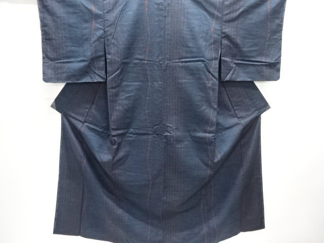 JAPANESE KIMONO / ANTIQUE KIMONO / SILK / TSUMUGI / WOVEN STRIPE